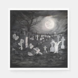 Servilleta De Papel Por la noche en el cementerio - Ángel con el diabl