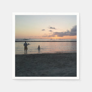 Servilleta De Papel Por la noche Sunset Tropical Beach Waikiki Oahu Ha