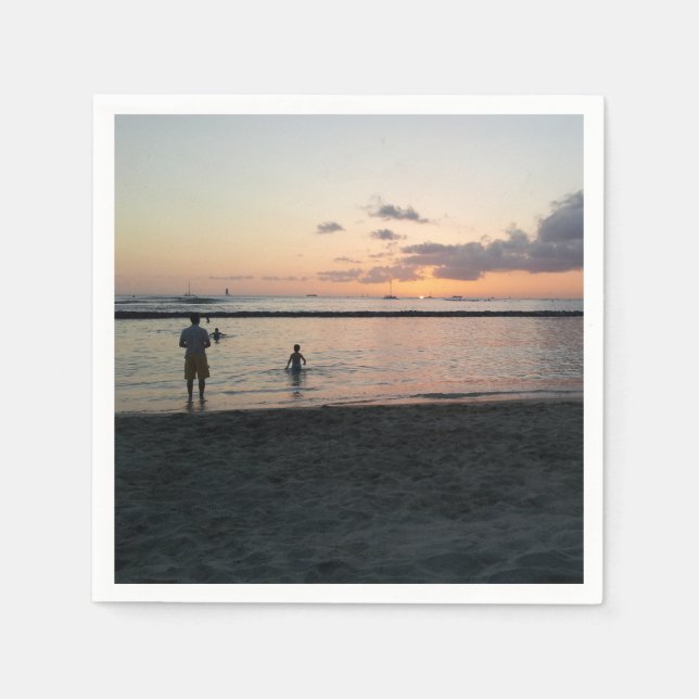 Servilleta De Papel Por la noche Sunset Tropical Beach Waikiki Oahu Ha (Anverso)