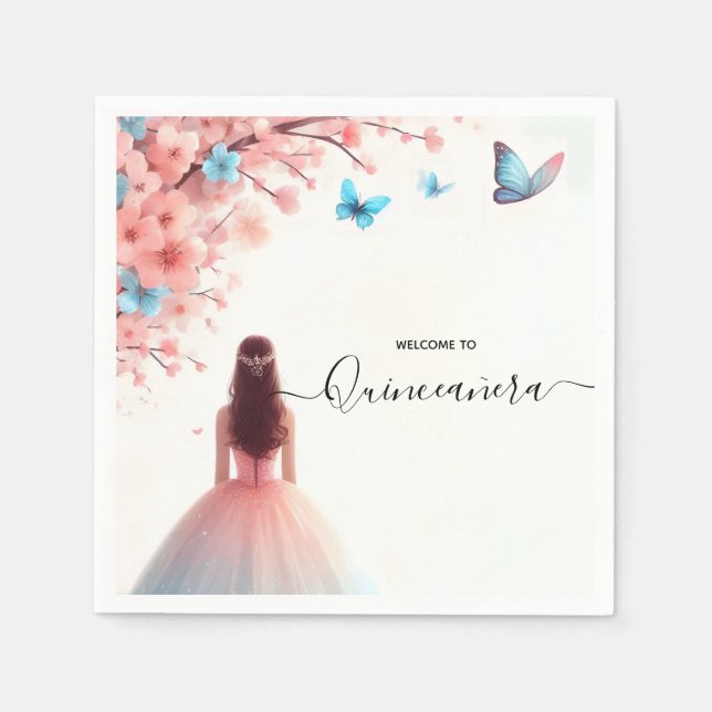 Servilleta De Papel Por Wood Tree Pink Girly Cherry Blossom Quinceaner (Anverso)