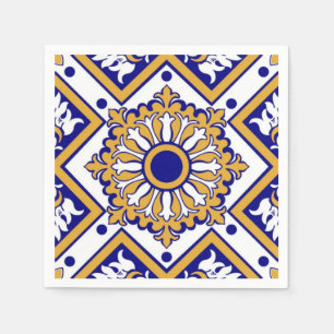 Servilleta De Papel Portuguese Blue Yellow Mediterranean Floral