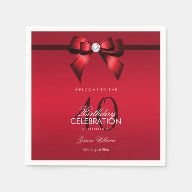 Servilleta De Papel Posh Gem Bow & Ribbon 40 cumpleaños (Anverso)