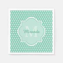 Posh Polka Dots Mint Green Monograma y nombre