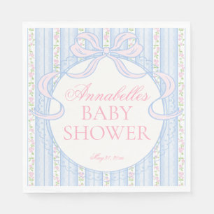 Servilleta De Papel Postre de Baby Shower Floral Antiguo Azul Elegante
