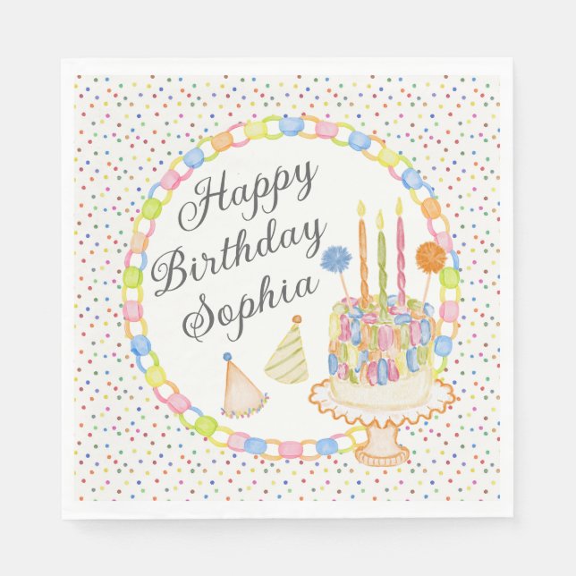Servilleta De Papel Postre de Cumpleaños con Confeti (Anverso)