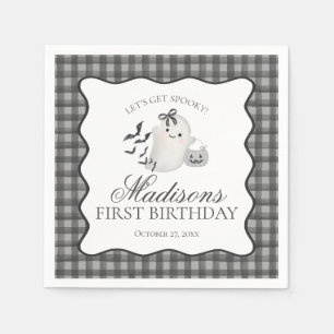 Servilleta De Papel Postre de cumpleaños de fantasmita de gingham negr