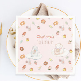Servilleta De Papel Postres de ovejas rosadas y dulces acuarela niños