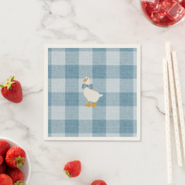 Servilleta De Papel Powder Blue Gingham Goose Baby Shower Check