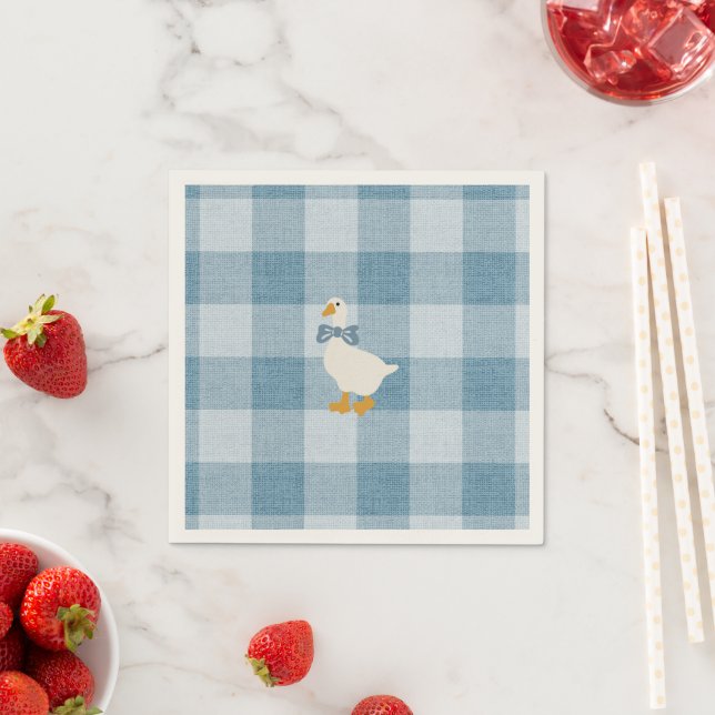Servilleta De Papel Powder Blue Gingham Goose Baby Shower Check (In situ)
