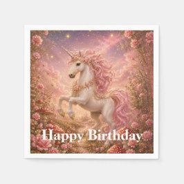 Servilleta De Papel Prancing Unicorn Enchanted Meadow Feliz Cumpleaños