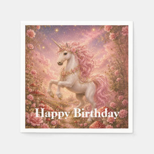 Servilleta De Papel Prancing Unicorn Enchanted Meadow Feliz Cumpleaños