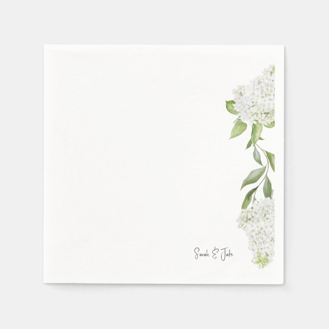 Servilleta De Papel Preciosa Hortensia Floral Blanca Boda Blanca   (Anverso)