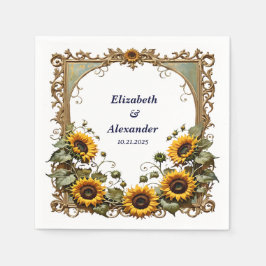 Servilleta De Papel Precioso girasol amarillo con boda de marco de art