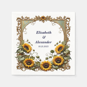 Servilleta De Papel Precioso girasol amarillo con boda de marco de art