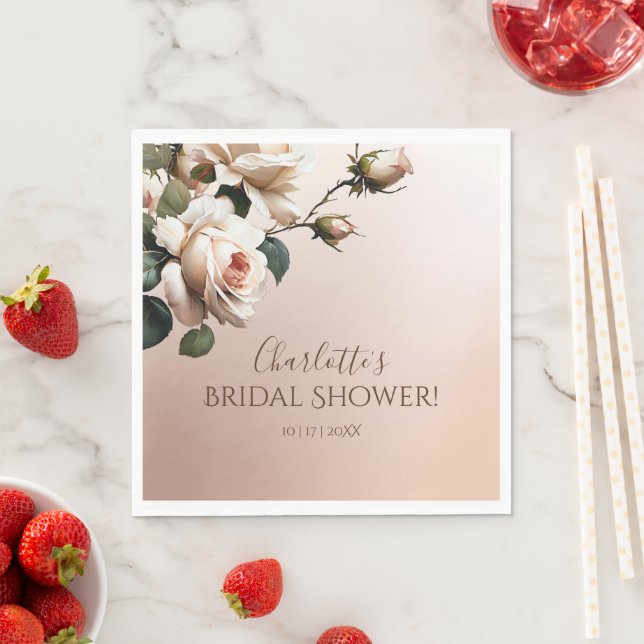 Servilleta De Papel Precioso Rosa Beige Aceite Rosa Bridal Shower  (In situ)