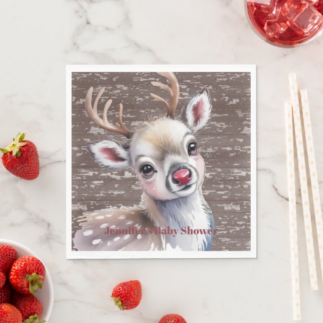 Servilleta De Papel Precious White Reindeer Red Shiny Nose Birthday (In situ)