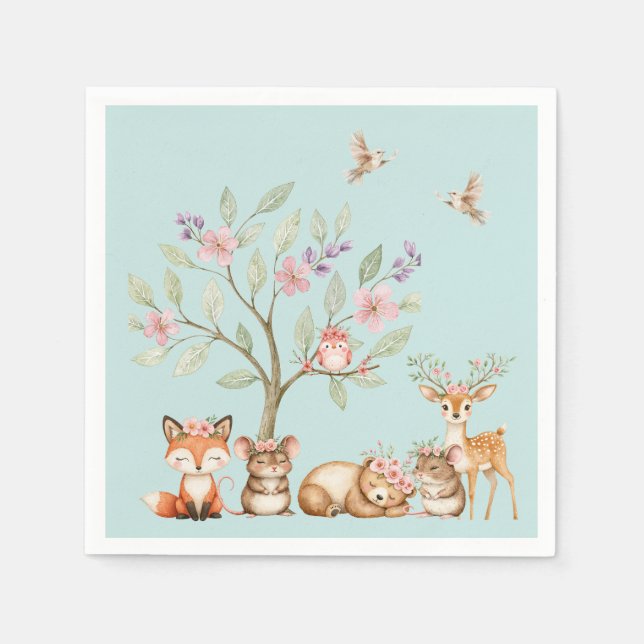 Servilleta De Papel Precious Woodland Animals Baby Shower (Anverso)