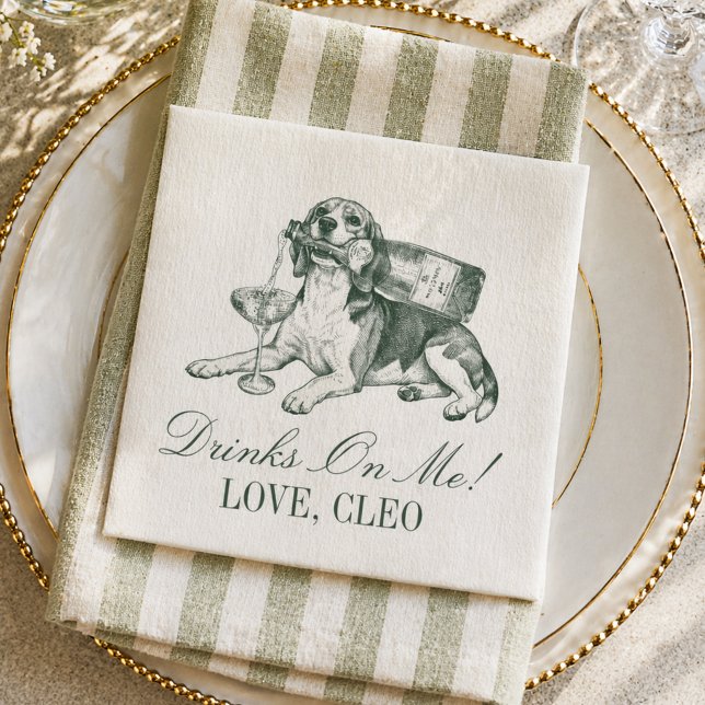 Servilleta De Papel Prep Sage Verde Beagle Champagne Boda (Preppy Sage Green Beagle Champagne Wedding Napkins)