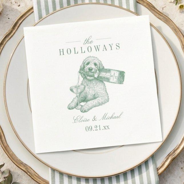 Servilleta De Papel Prep Sage Verde Dorado Doodle Champán Boda (Preppy Sage Green Golden Doodle Champagne Wedding Napkins)