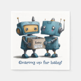 Servilleta De Papel Prepararse para el bebé - Robot Baby Shower
