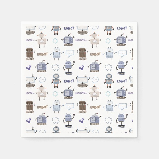 Servilleta De Papel Prepárate para la Diversión Robot Feliz Cumpleaños (Anverso)