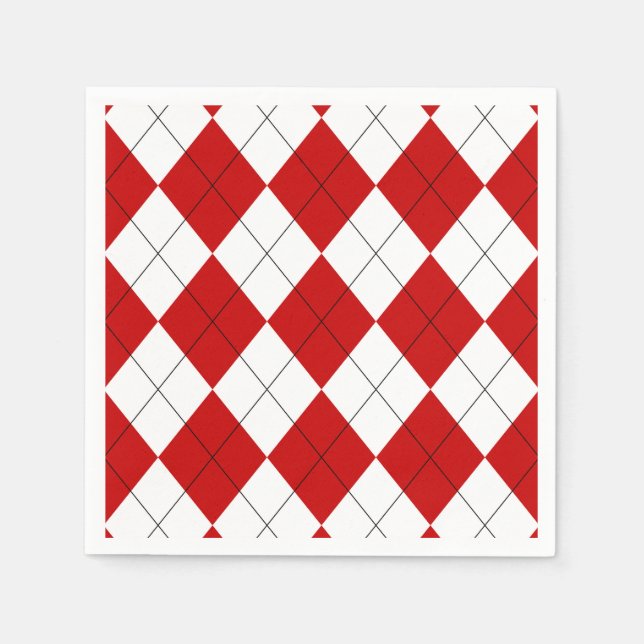 Servilleta De Papel Preppy Argyle Tartán Diamond Plage rojo blanco (Anverso)