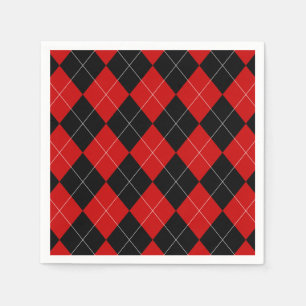 Servilleta De Papel Preppy Argyle Tartán Diamond Plantado Rojo Negro
