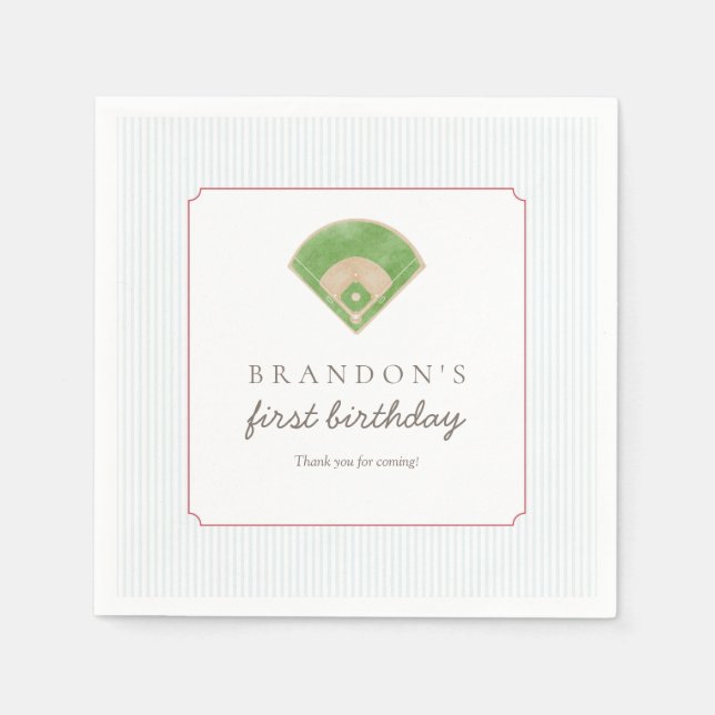 Servilleta De Papel Preppy Baseball First Birthday Rookie One Party (Anverso)
