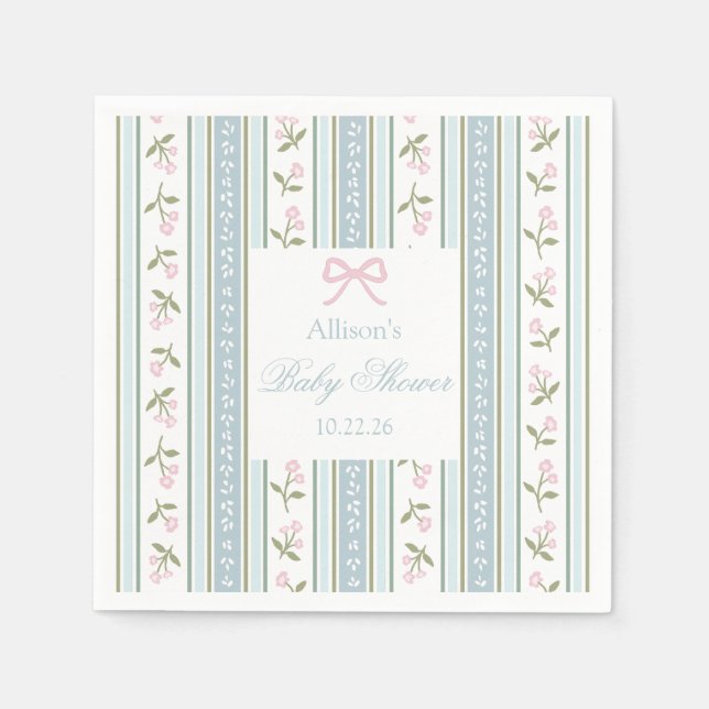 Servilleta De Papel Preppy Bow Baby Shower Napkins | Floral (Anverso)