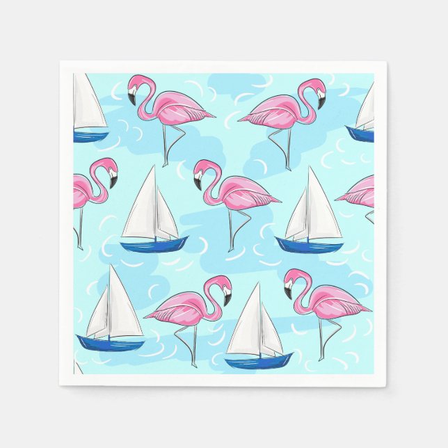 Servilleta De Papel Preppy de barco de vela azul Flamingo rosa (Anverso)