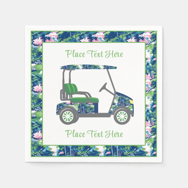 Servilleta De Papel Preppy Golf Print Golf Cart (Anverso)