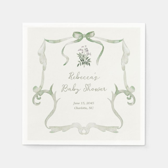Servilleta De Papel Preppy Grandmillennial Neutral Green Baby Shower (Anverso)