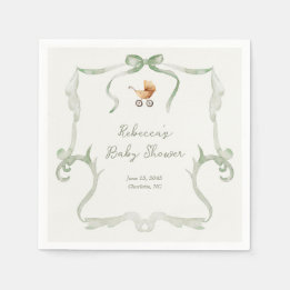 Servilleta De Papel Preppy Grandmillennial Sage Green Baby Shower