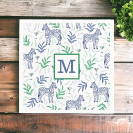 Servilleta De Papel Preppy Navy Cebra Martinis Monograma Blanco 