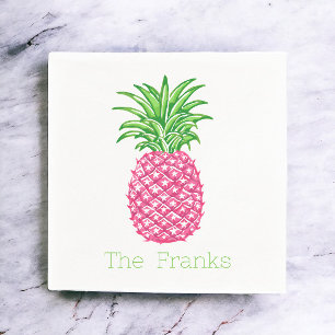 Servilleta De Papel Preppy Piña Rosa Estrellas Personalizadas