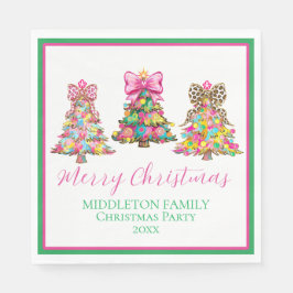 Servilleta De Papel Preppy Pink and Green Christmas Trees