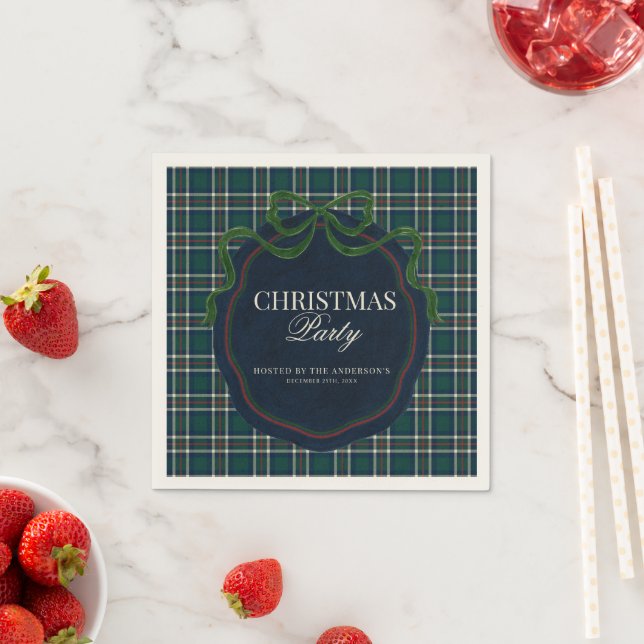 Servilleta De Papel Preppy Plaid Christmas Party Green Navy Tartan   (In situ)