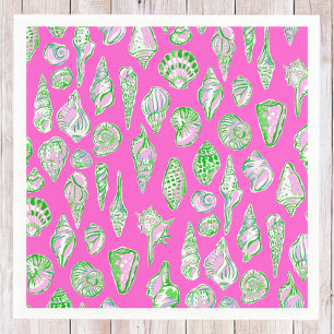 Servilleta De Papel Preppy Rosa Conchas Marinas Costeras / Fiesta en l