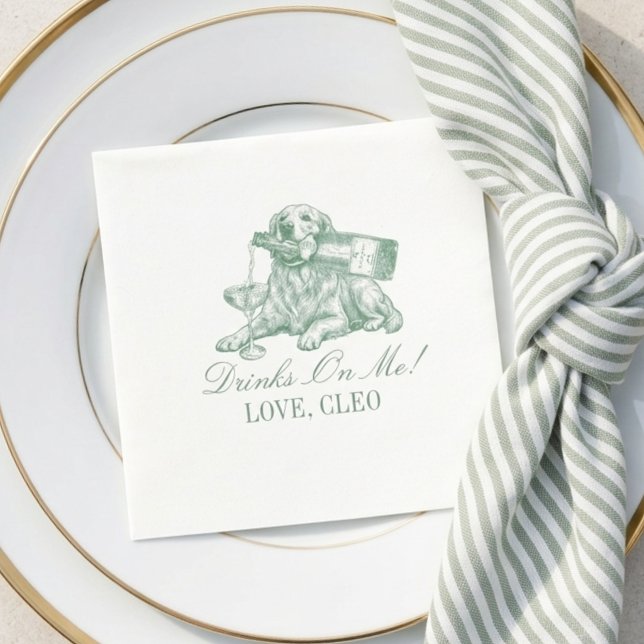 Servilleta De Papel Preppy Sage Green Golden Retriever Wedding (Preppy Sage Green Golden Retriever Wedding Napkins)