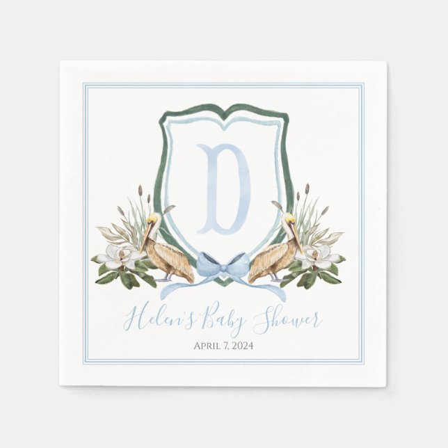Servilleta De Papel Preppy Southern Blue Boy Pelican Baby Shower (Anverso)