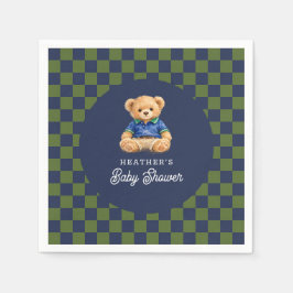 Servilleta De Papel Preppy Teddy Bear Checkboard Baby Shower