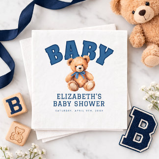 Servilleta De Papel Preppy Varsity Teddy Bear Baby Shower