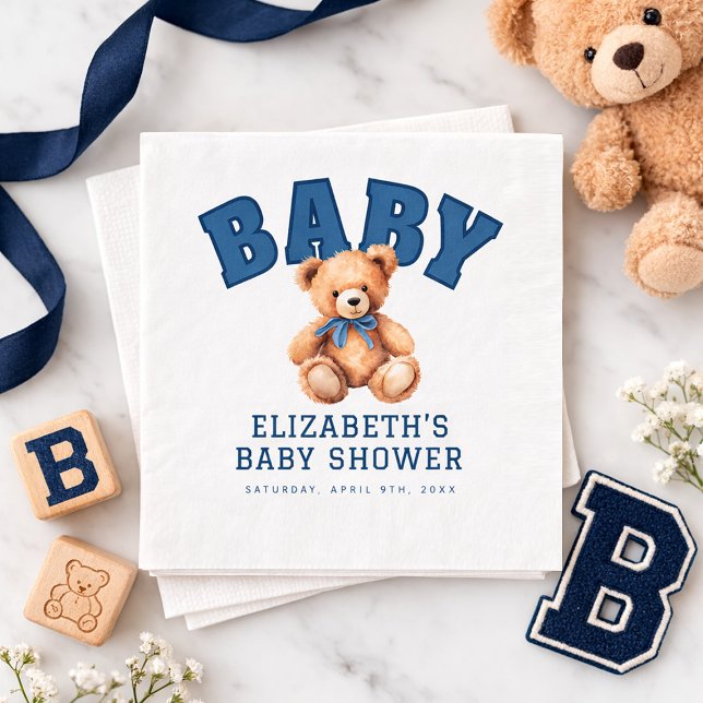 Servilleta De Papel Preppy Varsity Teddy Bear Baby Shower (Preppy Varsity Teddy Bear Baby Shower Napkins)