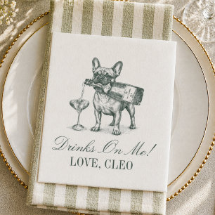 Servilleta De Papel Preppy Verde Salvia Bulldog Francés Champagne Boda