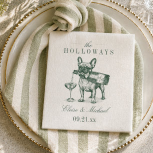 Servilleta De Papel Preppy Verde Salvia Bulldog Francés Champán Boda