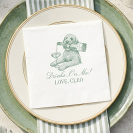 Servilleta De Papel Preppy Verde Salvia Golden Doodle Champán Boda