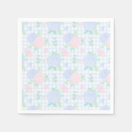 Servilleta De Papel Preppy Watercolor Floral Gingham Birthday