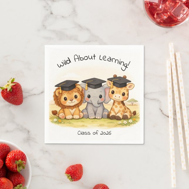 Servilleta De Papel Preschool Kindergarten Lion Elephant Giraffe Party (In situ)