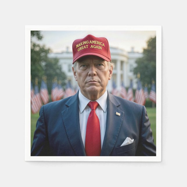 Servilleta De Papel Presidente Trump con un sombrero rojo (Anverso)
