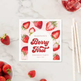 Servilleta De Papel Presupuesto Moderno Boho Fresa Berry Primer cumple